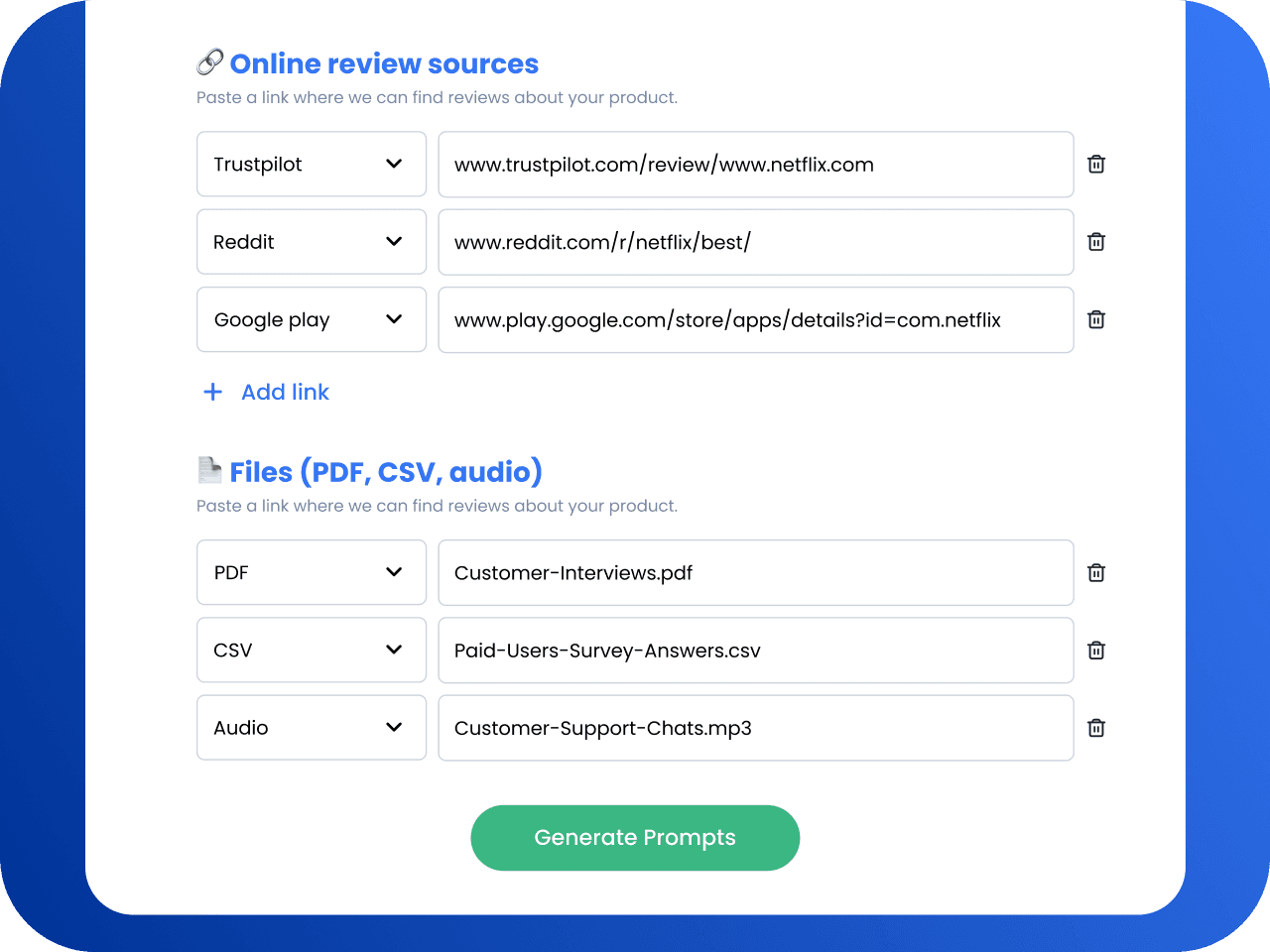 Prompts based on customer insights
